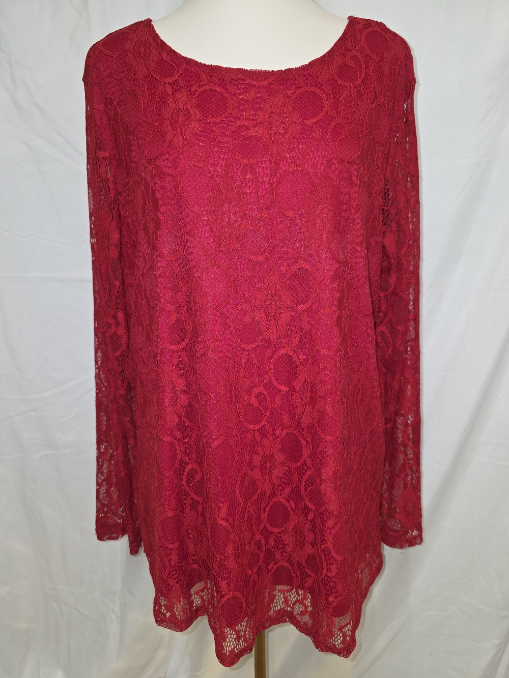 Women's Red Lace Long-Sleeve Blouse